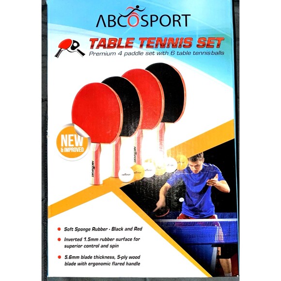 Table Tennis Ping Pong Set ABCO SPORT  4 Paddles 6 Balls NIB - Picture 1 of 3
